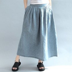 light blue summer linen skirts loose a line skirts button maxi skirts