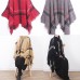 red plaid tassel cloak women casual high neck knit sweater