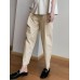 Women Solid Color Pleated Cotton Casual Cropped Pants With Pocket