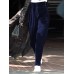 Women Pure Color Elastic Waist Corduroy Side Button Retro Harem Pants