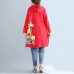 autumn red new hooded cotton coats plus size print big pocket cardigans outwear